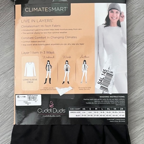 (NWT) Cuddl Duds Climate Smart Long-Sleeve Crew Neck Top, Black Medium - Picture 7 of 7